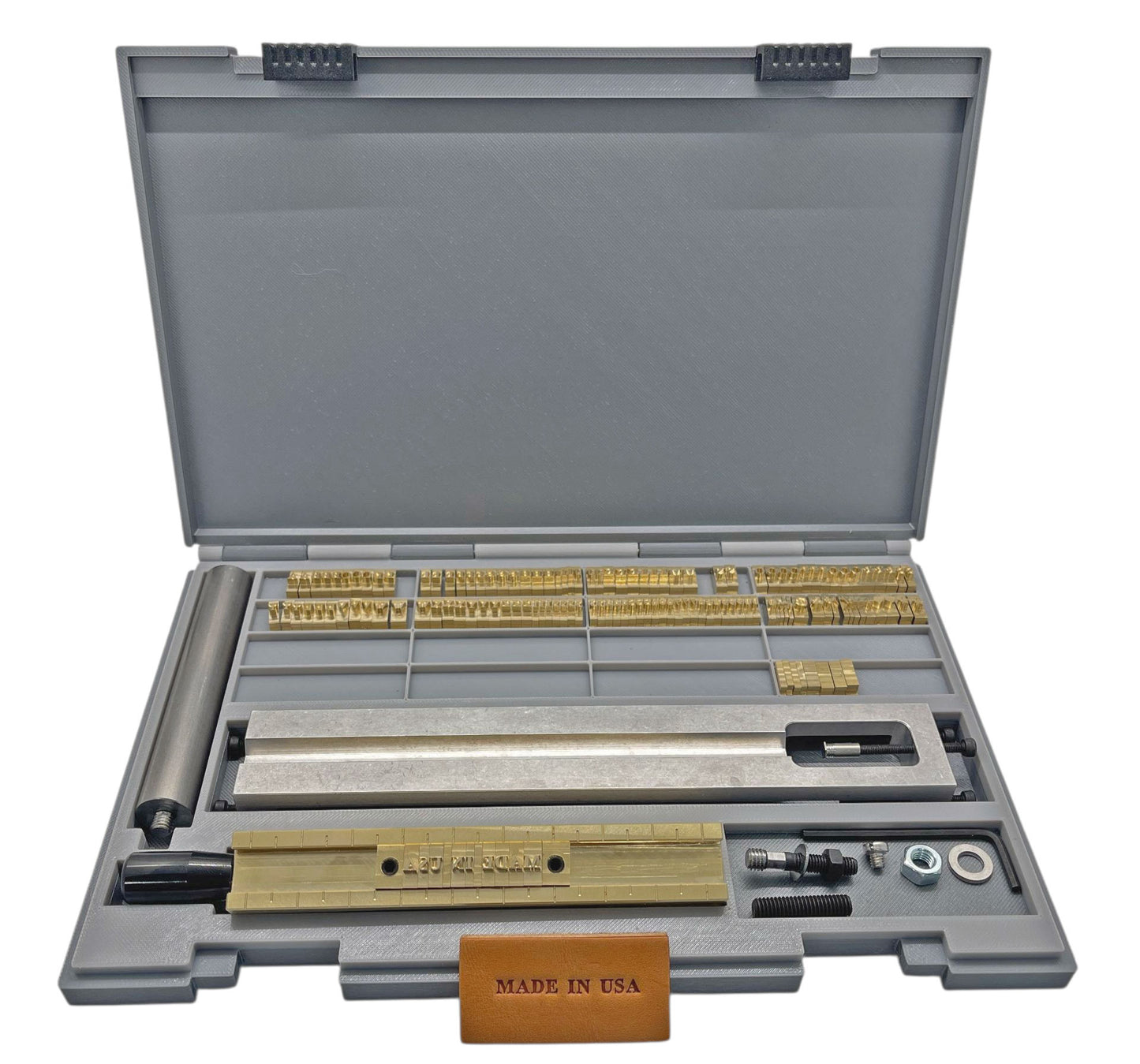 Pencil Stamping Letter Set for Hot Stamping Machines, 151 Pieces, Gotham Font, 3mm, Includes Alphabet, Numbers and Symbols Pencil Holder Included